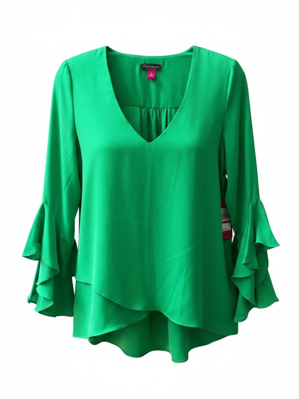 Vince Camuto Vivid Green V-Neck Ruffle Sleeve Top Size XS